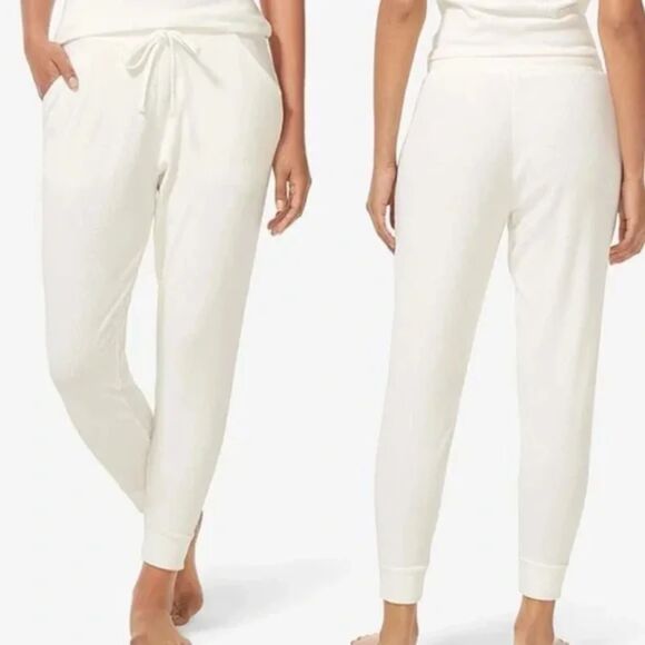 TOMMY JOHN Women's White Cream Ribbed Pull On Ankle Jogger Pants Size Medium - Picture 1 of 8